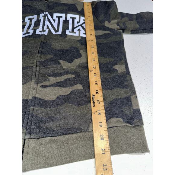 Pink Victorias Secret Hoodie Full Zip Green Camouflage Pink Logo M Crop Fitted - Picture 8 of 9